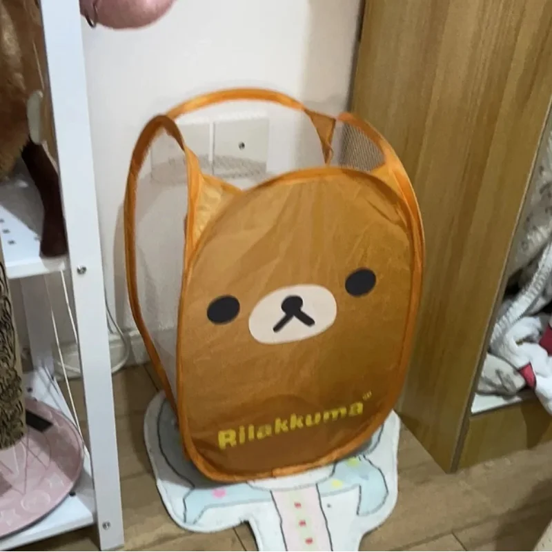 

Японская складная сетчатая корзина для белья Rilakkuma большой вместимости, портативная корзина для хранения с мультяшным дизайном, для общежития и дома