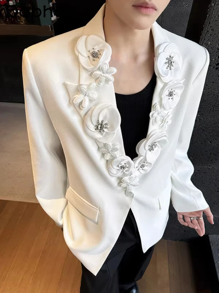 

2025 Autumn New Men's Suit Jackets Men's Fashion Splicing Floral Design Trendy Tailored Coats Gentleman Long Sleeve Chic Blazers