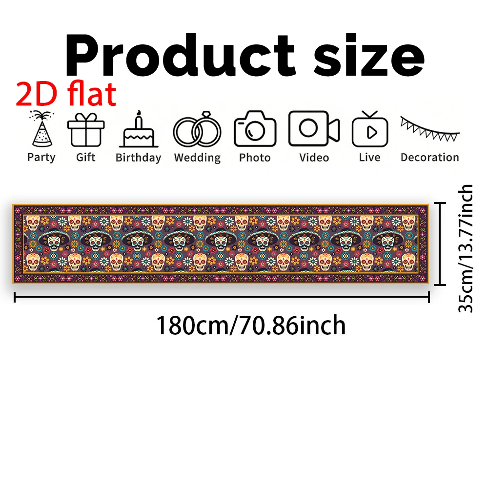 Sugar Skull Table Runner Mexican Day of the Dead Fiesta Halloween Cabinet Dresser Party Holiday Home Decorative Ornament