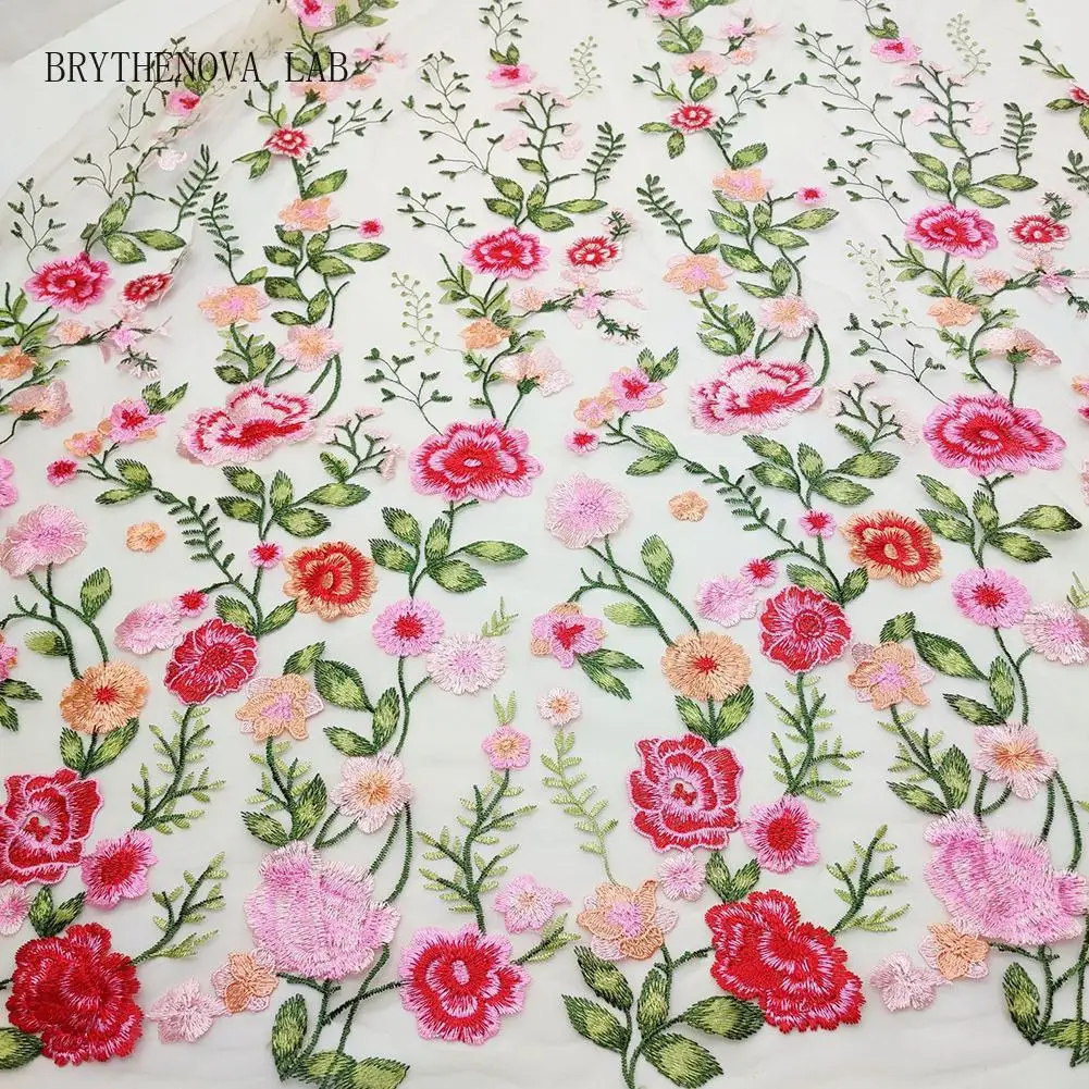 Stylish Peony Embroidered Lace Fabric on Soft Tulle Great Addition to Any for Collection Designer's for Dressmaking Needs