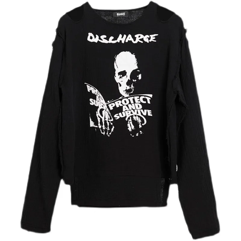 

Y2K women clothing arcane Shirts Long Sleeve Loose Casual Shirt for Girls Harajuku Punk Off Shoulder Female 2024 Skull Blouse