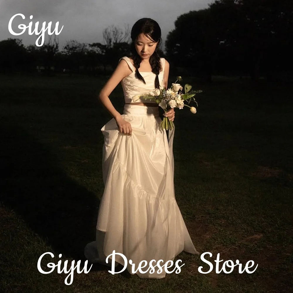 

Giyu Simple Spaghetti Strap A-line Wedding Dresses 2PS Korea Photoshoot Bridal Gowns Corset Floor-Length Customized 웨딩드레스 2025