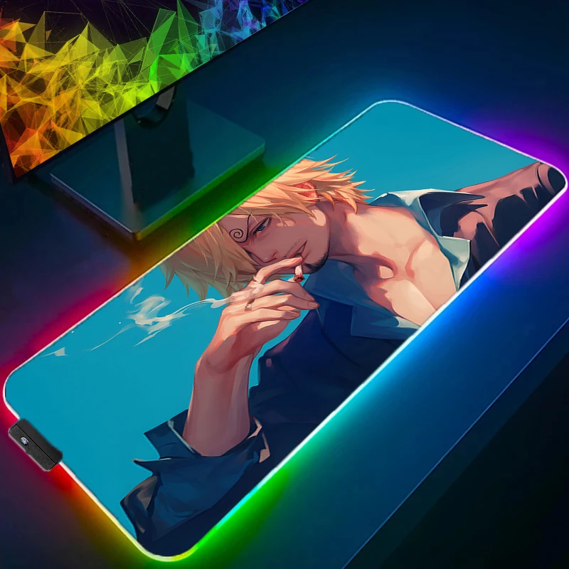 

RGB LED Mouse Pad Office Desk Mat Computer Game Rubber Mousepad Keyboard Pad PC Accessories Mouse Mat One Piece Sanji Tablet Pad