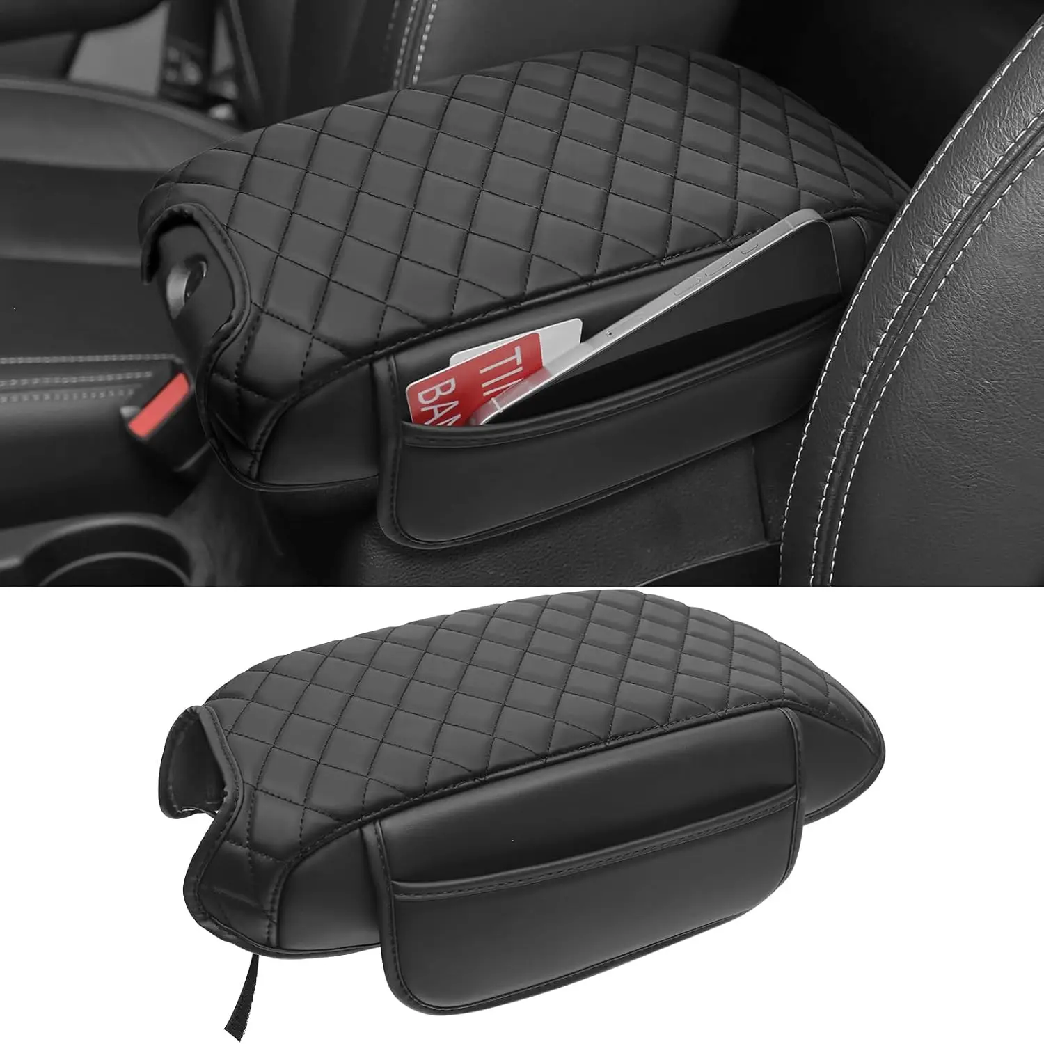 

Center Console Armrest Cover Compatible For 2011-2017 Jeep Wrangler JK Accessories Black Leather Arm Rest Lid Protector with