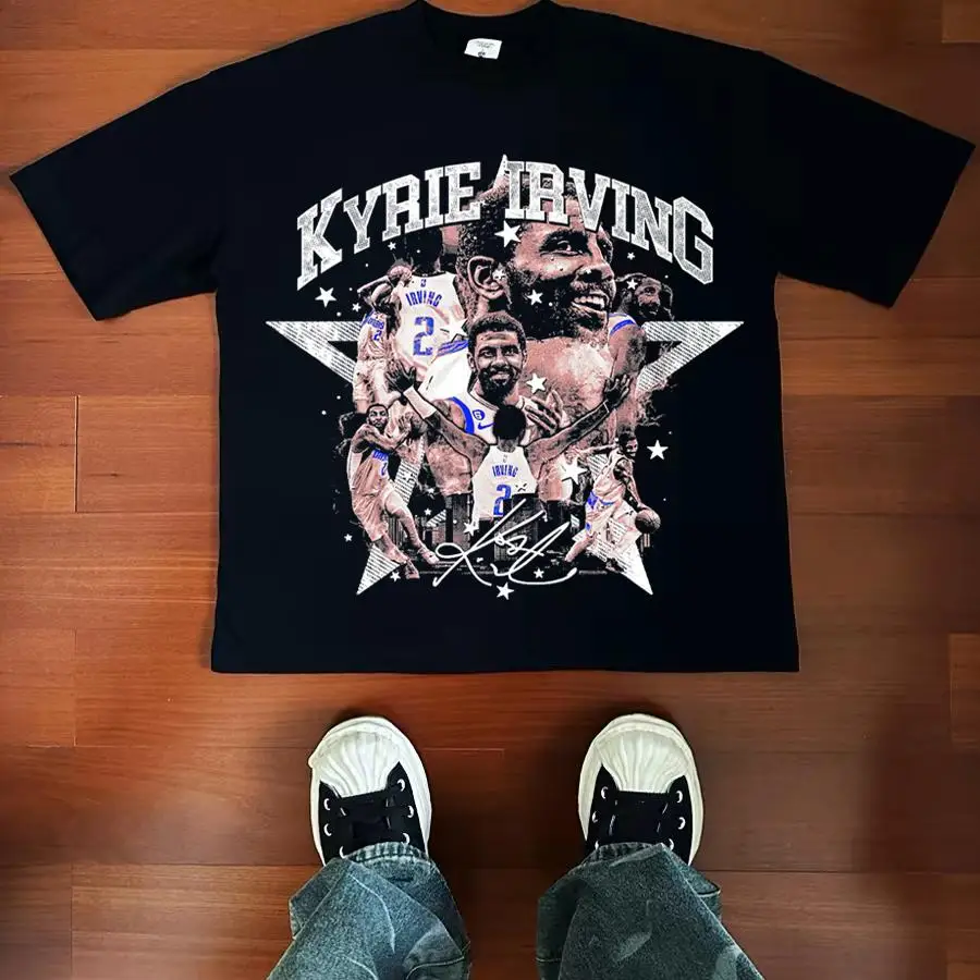 Kyrie Irving American Style Small Neckline Made Old Street Basketball Retro VTG Cotton Long Short Sleeve Tt Shirt