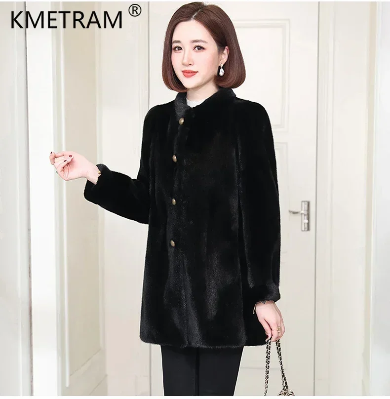 Natural inteiro jaquetas de pele de vison para as mulheres 2024 casaco de pele real das mulheres outono inverno meados longo vintage fino casacos de pele gola