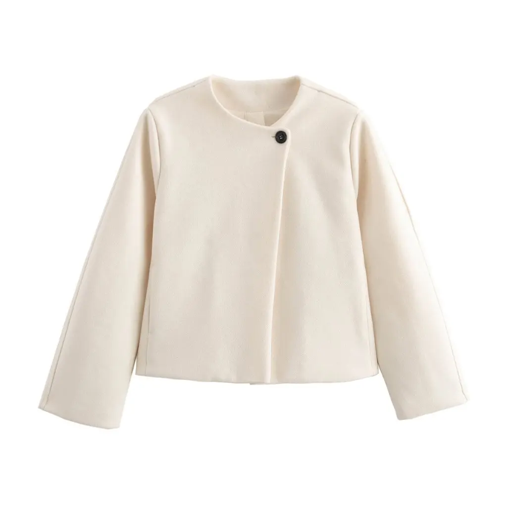 

European And American Fashion Multi-Color round Neck One-Button Thick Woolen Cloth Coat Women's Spring Autumn New B63136