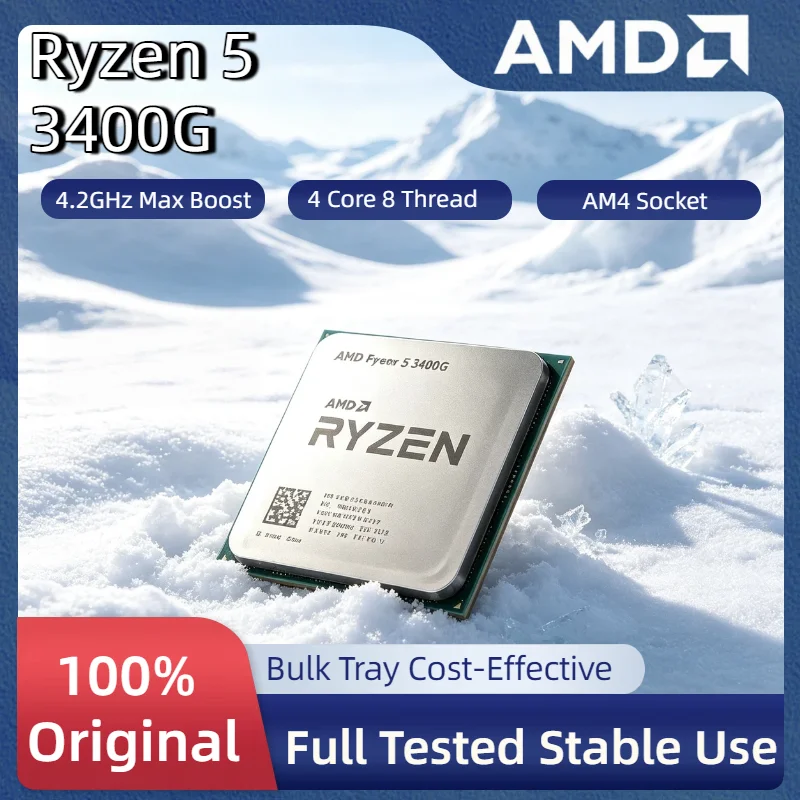 

APU AMD Ryzen 5 3400G AM4 4 Core 8 Thread 3.7GHz Up To 4.2GHz Vega 11 IGPU 65W Desktop CPU for Gaming Office Pro Max