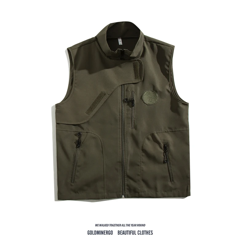 

Japanese Sle Heavyweight Vest Jaet Men's Trendy Ins Functional Cool Sports Multi-Zipper ket Stand Collar Svel Vest