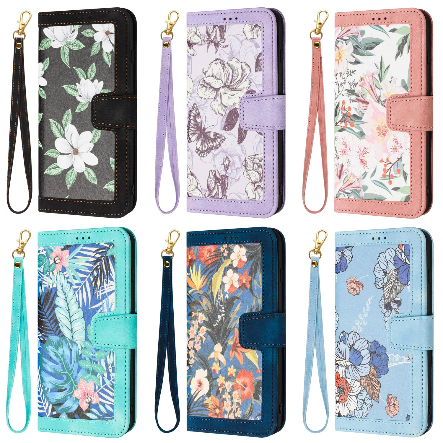 Malerei Kunst Blume Leder Telefon Brieftasche Fall Buch Für Samsung Galaxy S25 S24 S23 S22 S21 S20 FE A06 A16 A26 A36 A56 Flip-Cover – Detail 1