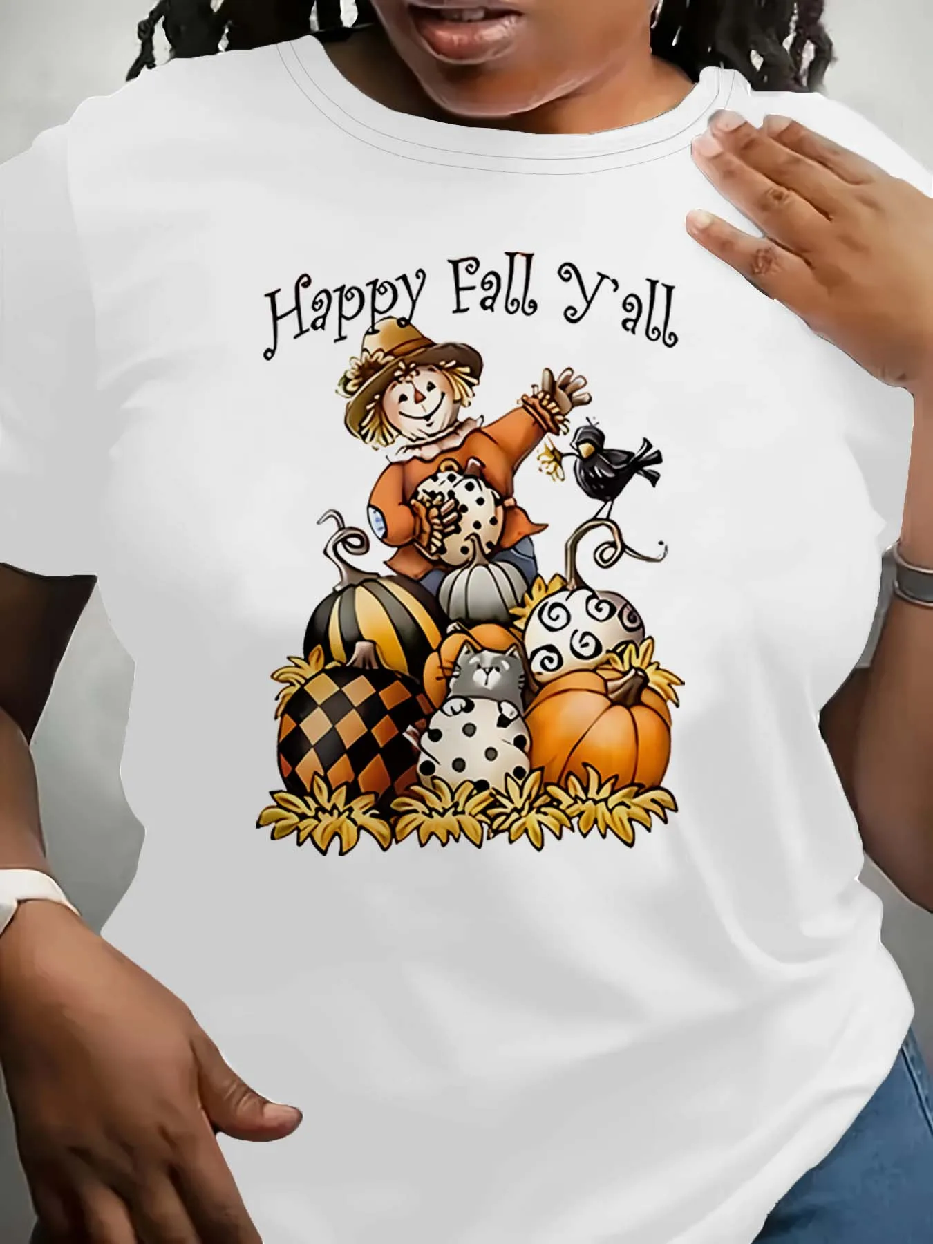 Pakaian Modis Bertema Happy Fall Yall Orang-orangan Sawah Labu Dan Hewan Peliharaan