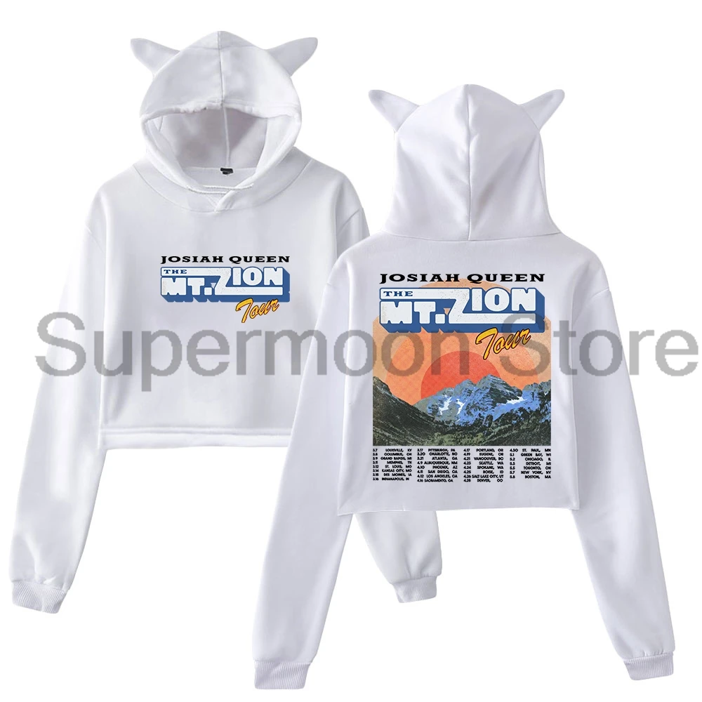 Josiah Queen The Mt Zion Tour 2026 هوديي أنثى آذان القط قمصان سويت شيرت بقلنسوة كم طويل المحاصيل ملابس نسائية