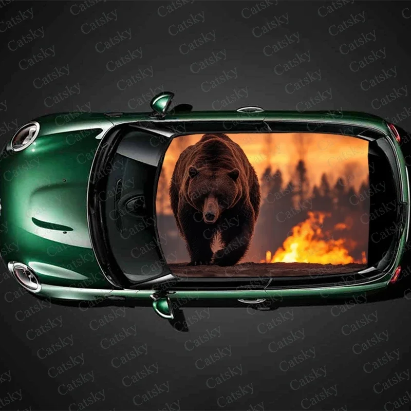 Grizzly Bear Wild Animal Car Roof Sticker Wrap Racing SUV Accessories Packaging Painted PVC Custom Car Graphic Decal