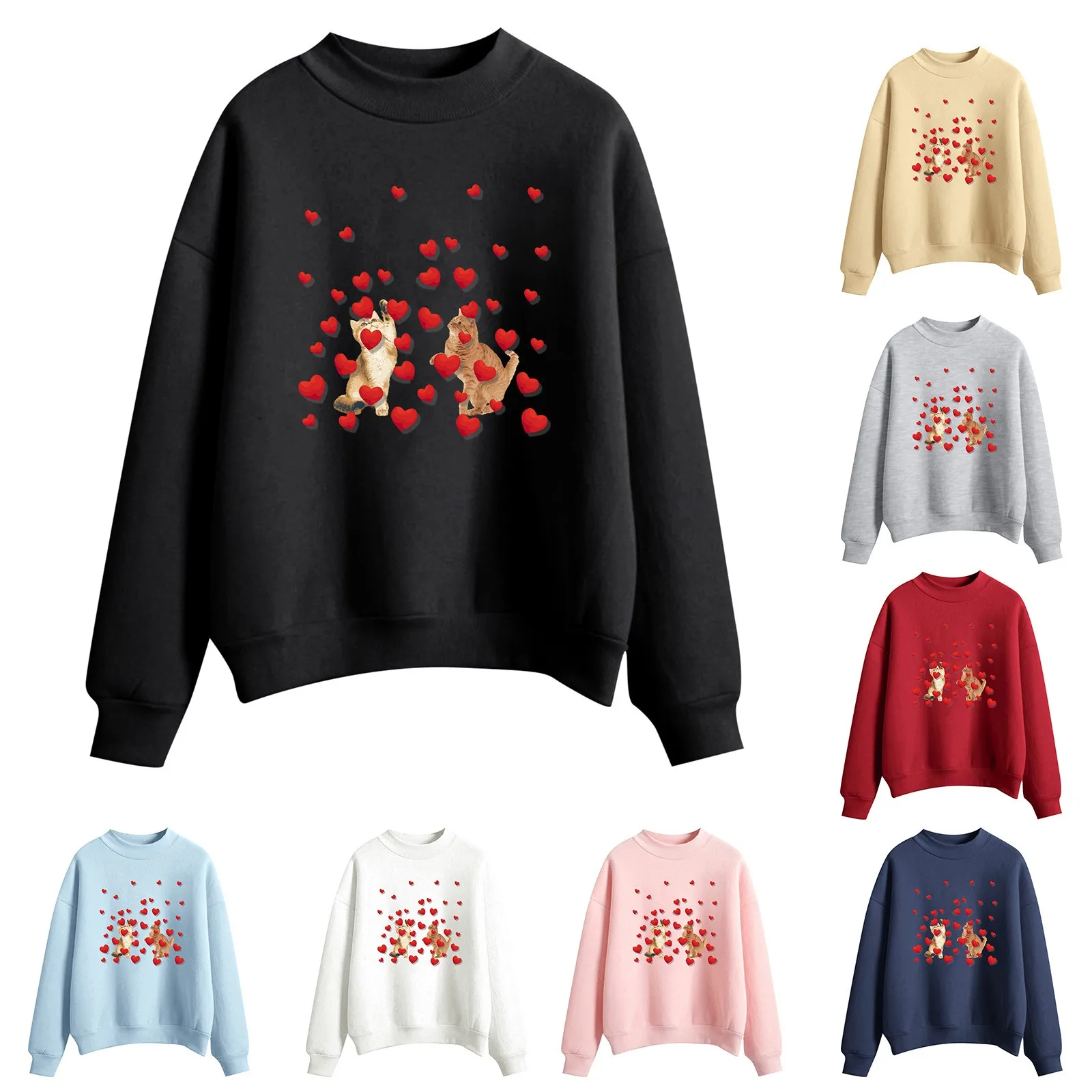 

Vintage Sweatshirt Women Womens Loose Valentines Day Printing Pullover Top Round Neck Long Sleeve Sweatshirt Fall Top