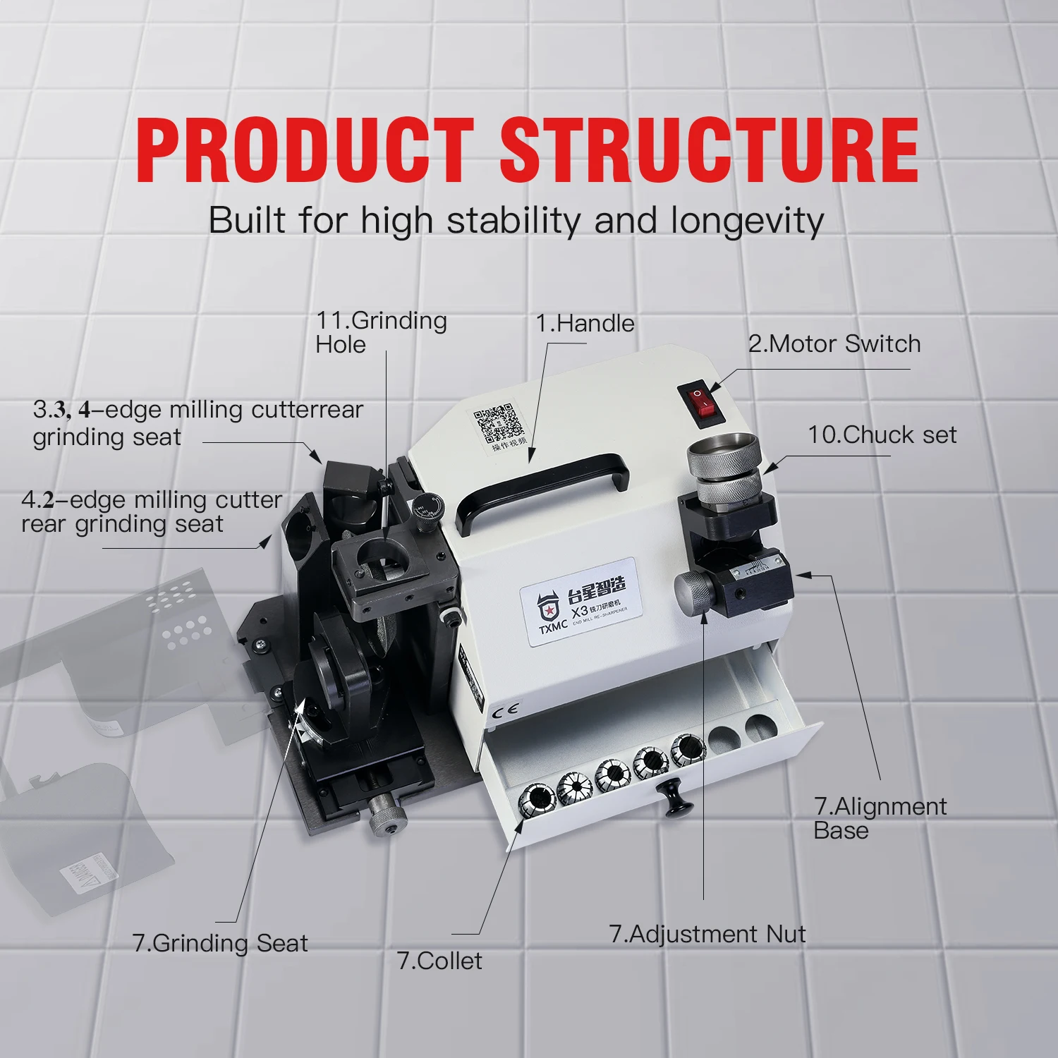 TXMC TX- X3 4-14mm High Precision Tool Grind 2/3/4 Flute End Mill Sharpener Cutter Grinding Machine