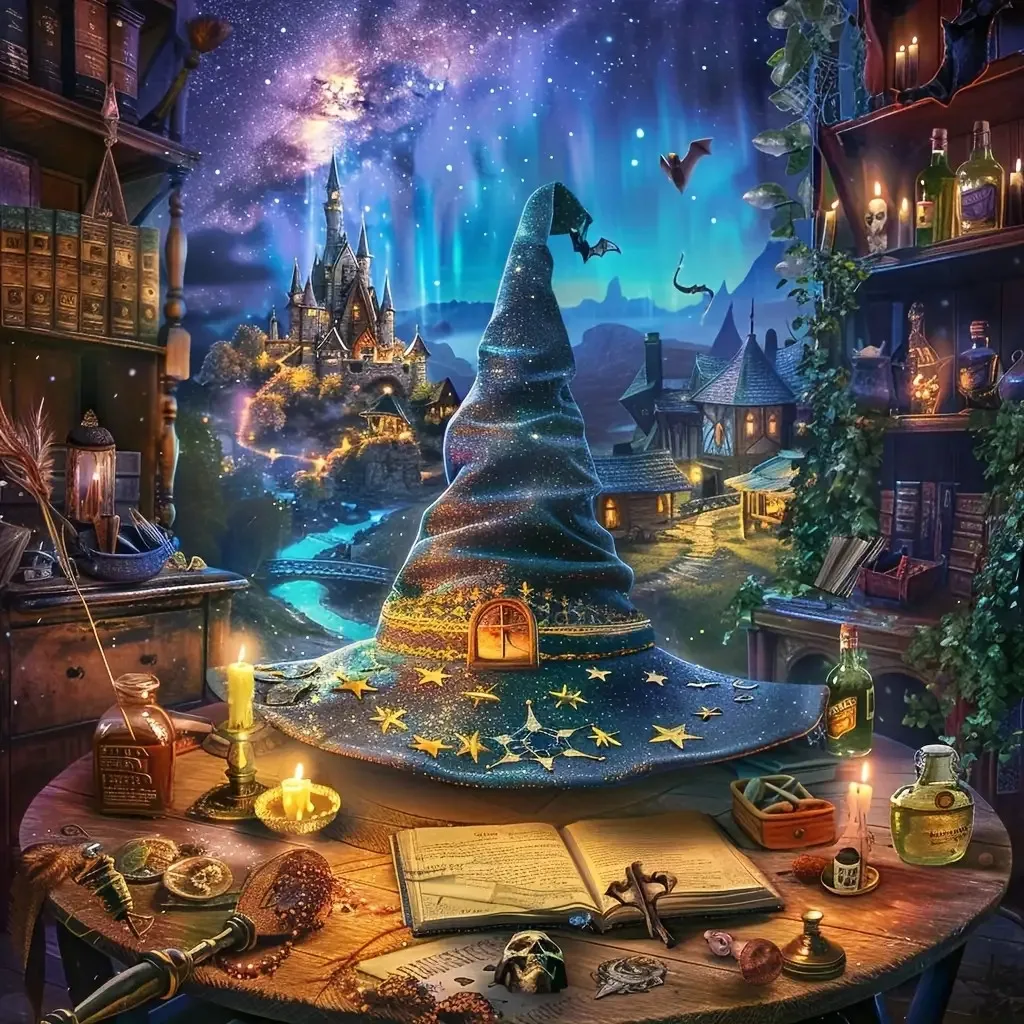 Wizard Hat Magic Castle Fantasy Scene Diamond Painting Square&Round Mosaic Handmade Art Home Decor DIY