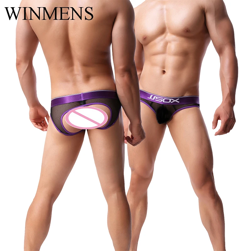 

Adult Men's Open Back Briefs See Through Mesh Breathable Underwear Gay Sexy Backless Jockstraps Black Fishnet Erotic Panties