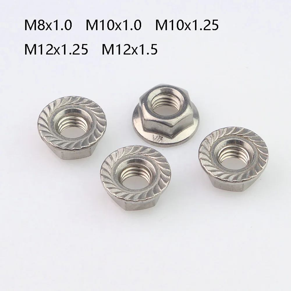 Anti Slip Pinking Locking Hex Flange Nuts 304 Stainless Steel Fine Thread M8-M12 Vibration Resistant Equipment Fixing Nuts