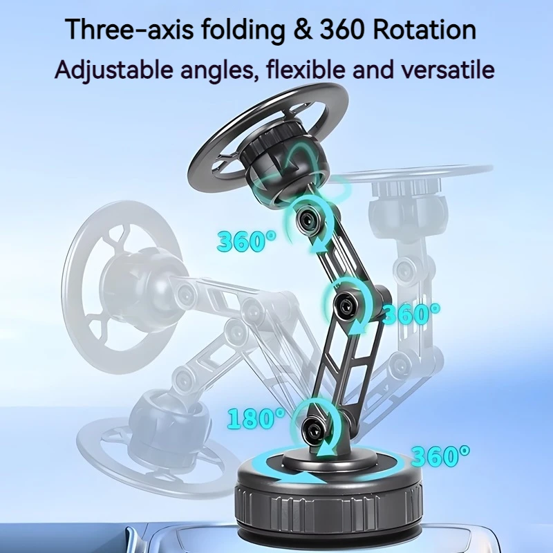 G188S Универсальные вакуумные чашки Магнитный автомобильный держатель для телефона Трехосевой складной 360° °   Вращающееся крепление идеально подходит для стекла в ванной комнате в спальне
