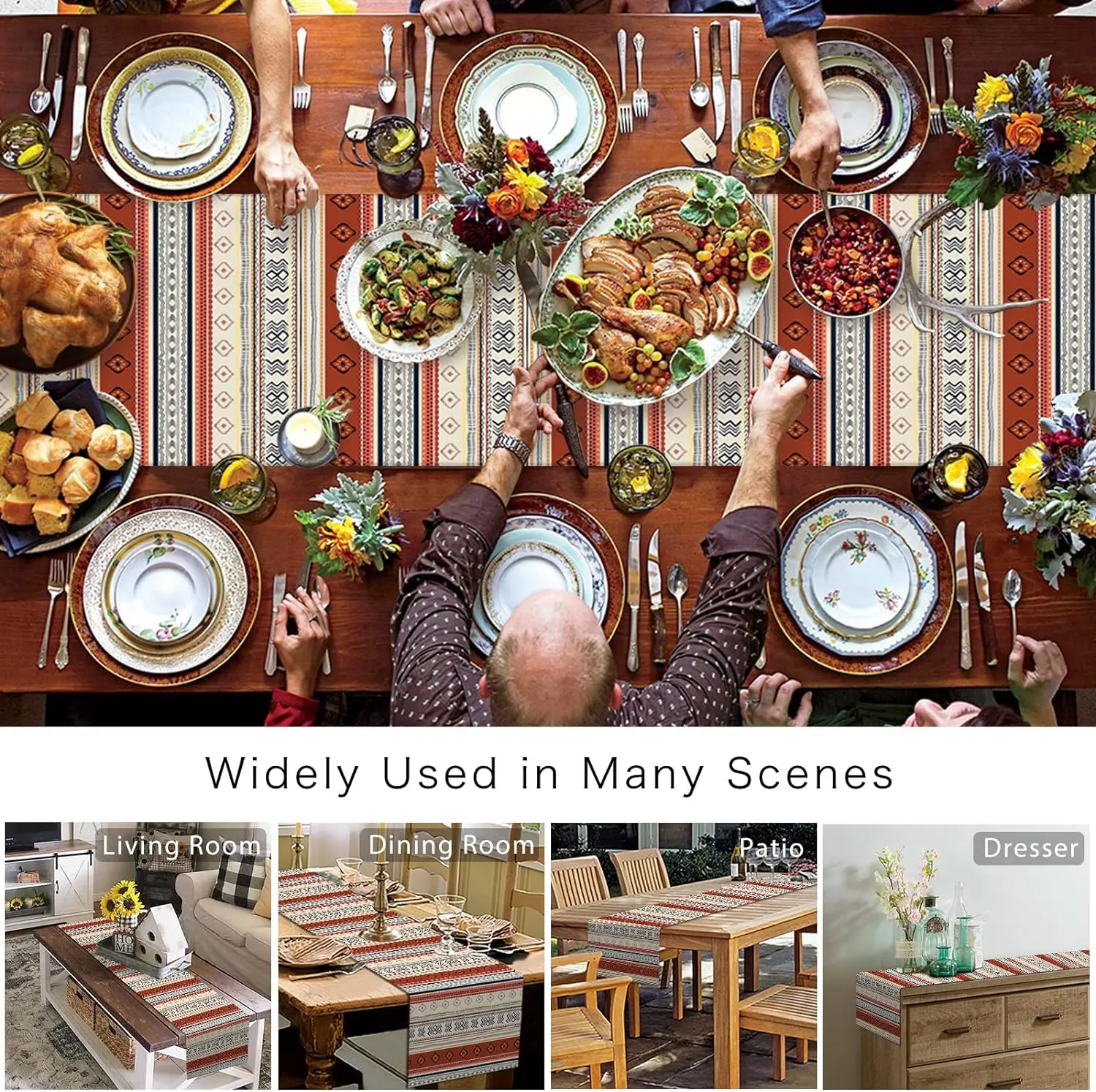 Boho Western Aztec Geometric Linen Table Runner Holiday Party Decorations Bohemian Stripes Kitchen Table Runner Party Decor