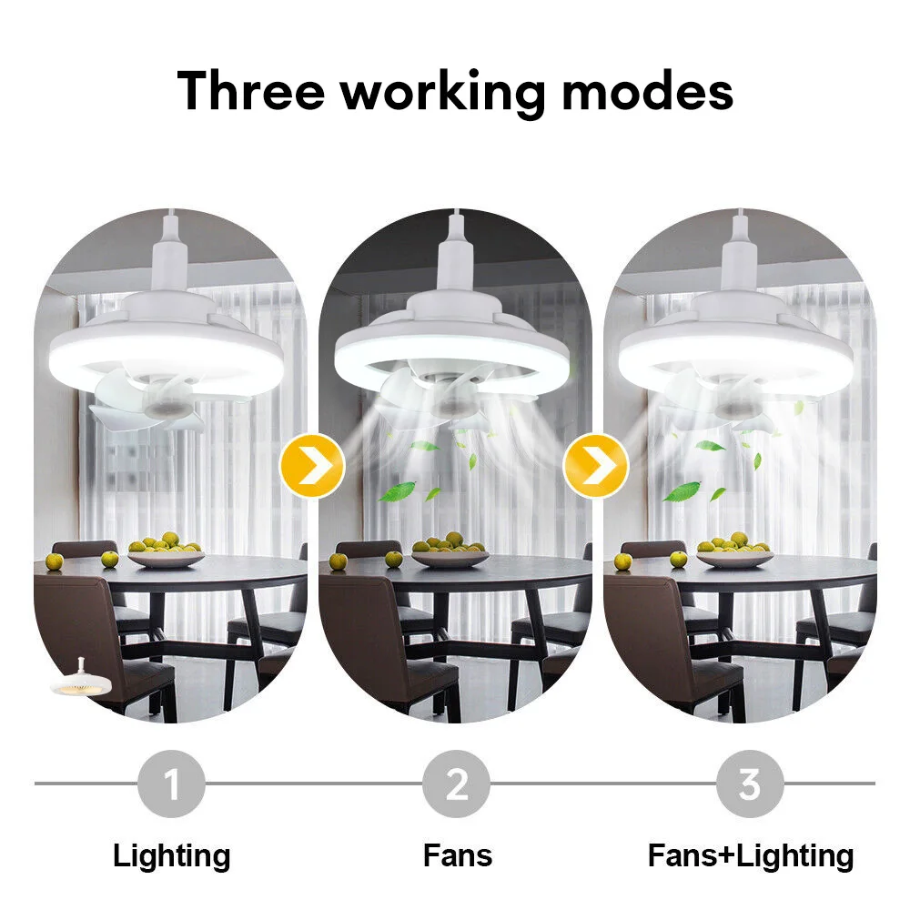 360 ° Swing Head Ceiling Fan Light E27 with Remote Control Adjustable LED Fan Light Living Room Ceiling Fan Chandelier 85V-265V