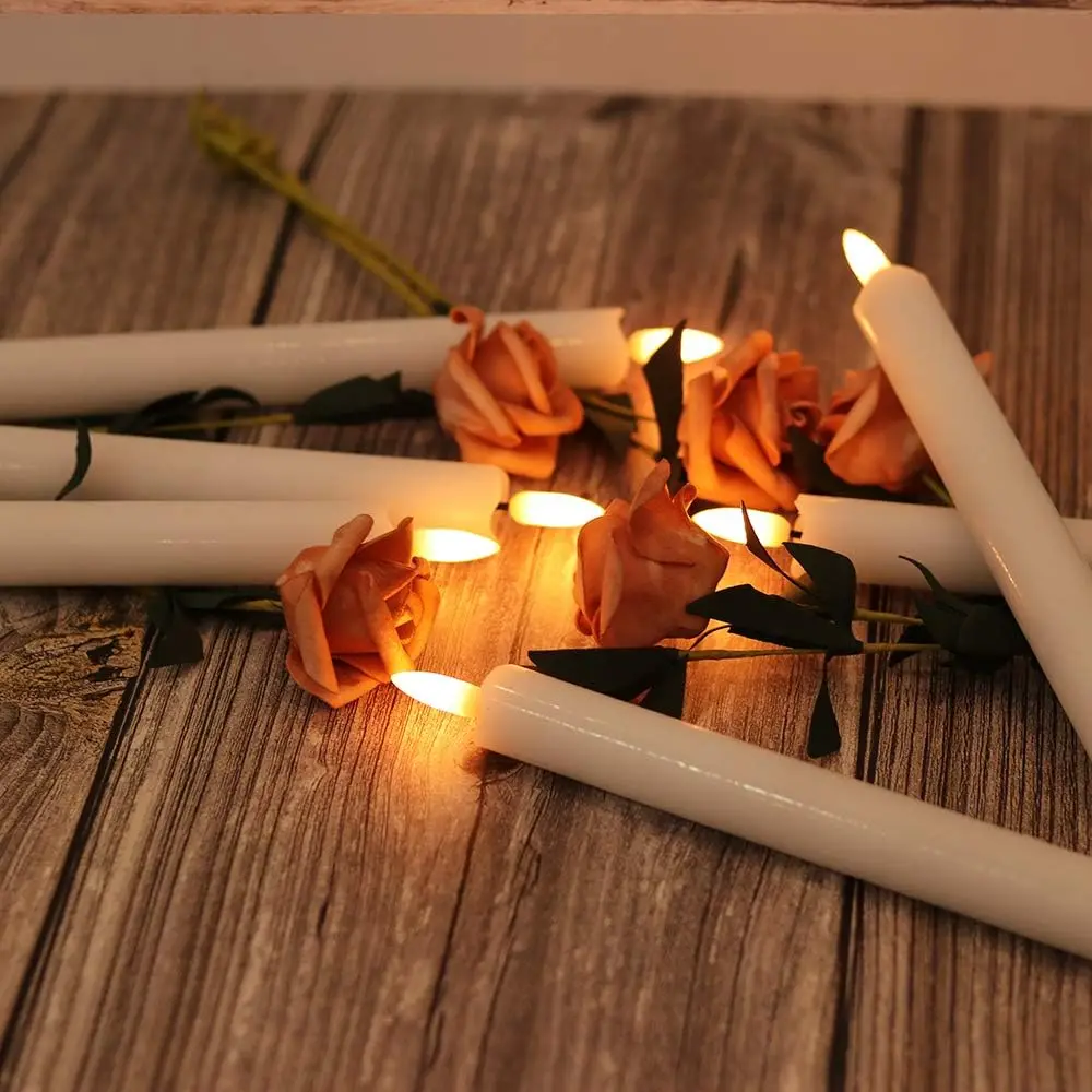 Flikkerende conische kaars LED-vlamloze batterij-aangedreven langpolige kaarsen Licht voor bruiloft Kerstmis Valentijn Diner Party Decor