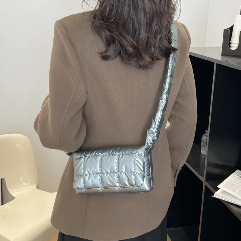 Fashion Nylon Quilted Crossbody Bags for Women 2023 Designer Cotton Padded Shoulder Bag Space Phone Flap Purses and Handbags New