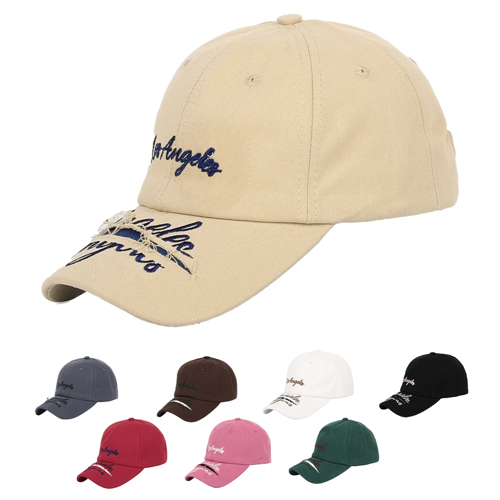 Fashionable and personalized, with holes on the soft top, washed with letters, three-dimensional embroidery, baseball cap, men's