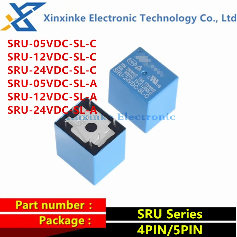 5PCS Relays 4PIN 5PIN SRU Series 5V 12V 24V SRU-05VDC-SL-C SRU-12VDC-SL-A SRU-24VDC-SL-A SRU-12VDC-SL-C SRU-24VDC-SL-C SRU-05VDC