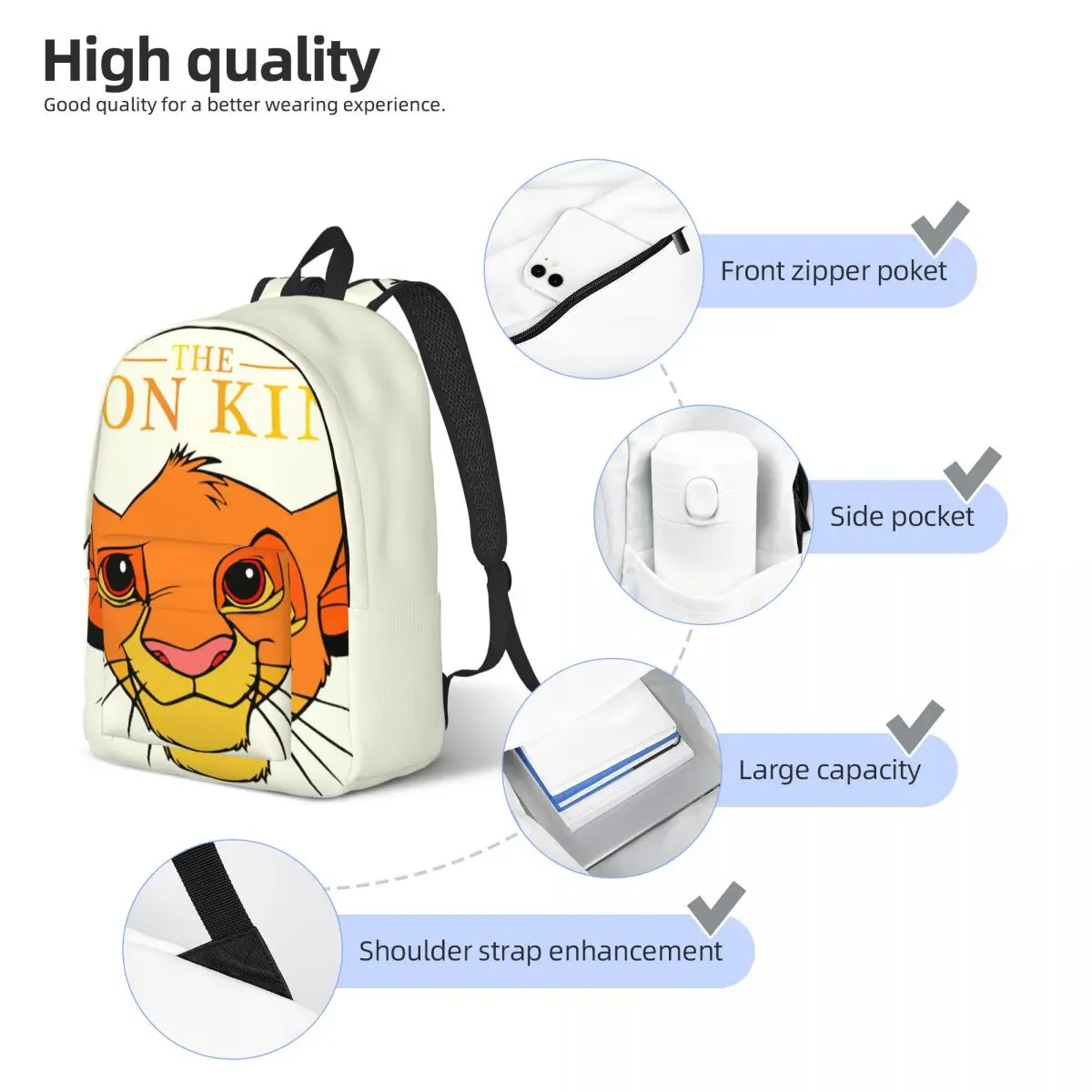 Weekend Picnic Simba Head Classic Retro Washable Adjustable Strap Disney｠The Lion King｠Film Kindergarten Bag  To School Gift