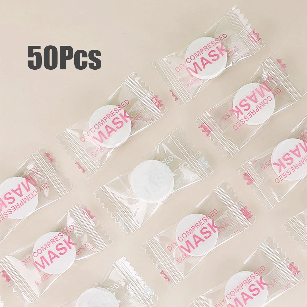 

50pcs Disposable Compressed Facial Mask Portable Travel Non-woven Face Mask Skin Care Cotton Wrapped Masks Paper