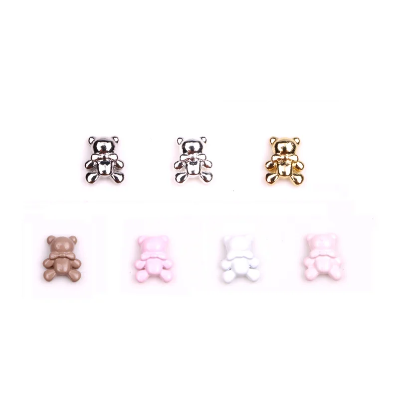 TSZS 10pcs/lot 3D Cute Cartoon INS Style Pink Silver Brown Bear Alloy Nail Art Decoration Nail Metal Charms