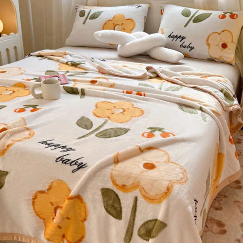 

Молочное бархатное одеяло с цветочным принтом, многофункциональный мягкий чехол для дивана для офиса, для сна, цветная теплая простыня на зиму