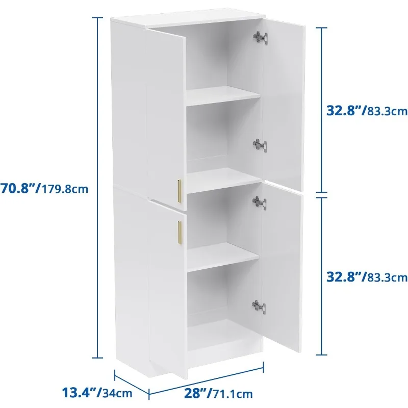 Tall Kitchen Pantry Storage Cabinet, Freestanding Cupboard Cabinet with Doors and Adjustable Shelves for Dining Room