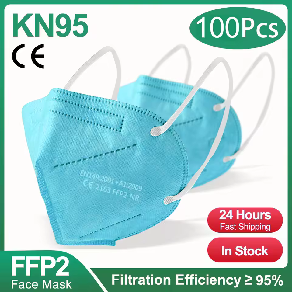 KN95 Face Mask Blue Pink 5 Layer Protection Front View