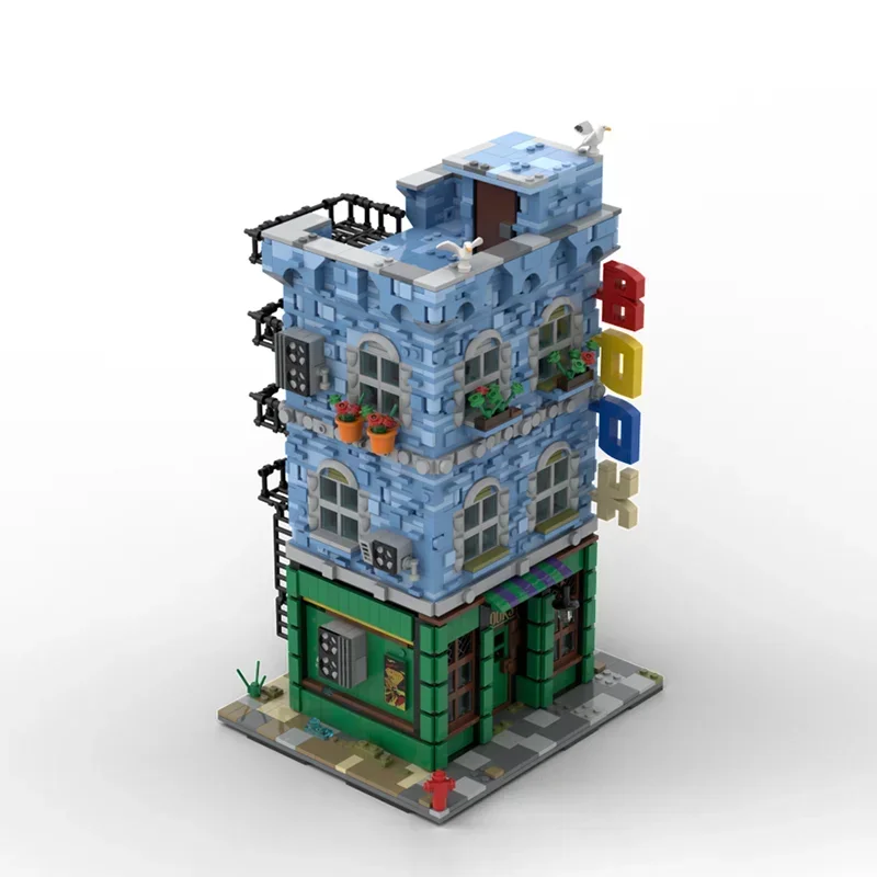 Moc بنة مكتبة نموذج التكنولوجيا الطوب لتقوم بها بنفسك تجميع وحدات مدينة عرض الشارع لعبة للهدايا