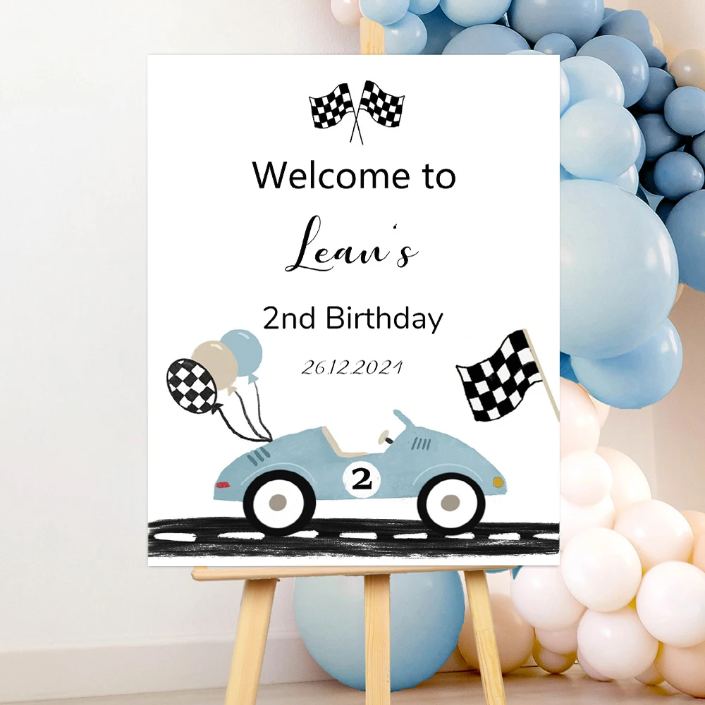 Vintage car birthday welcome sign quick two birthday 1st birthday 2nd birthday any age blue vintage car welcome sign decorations