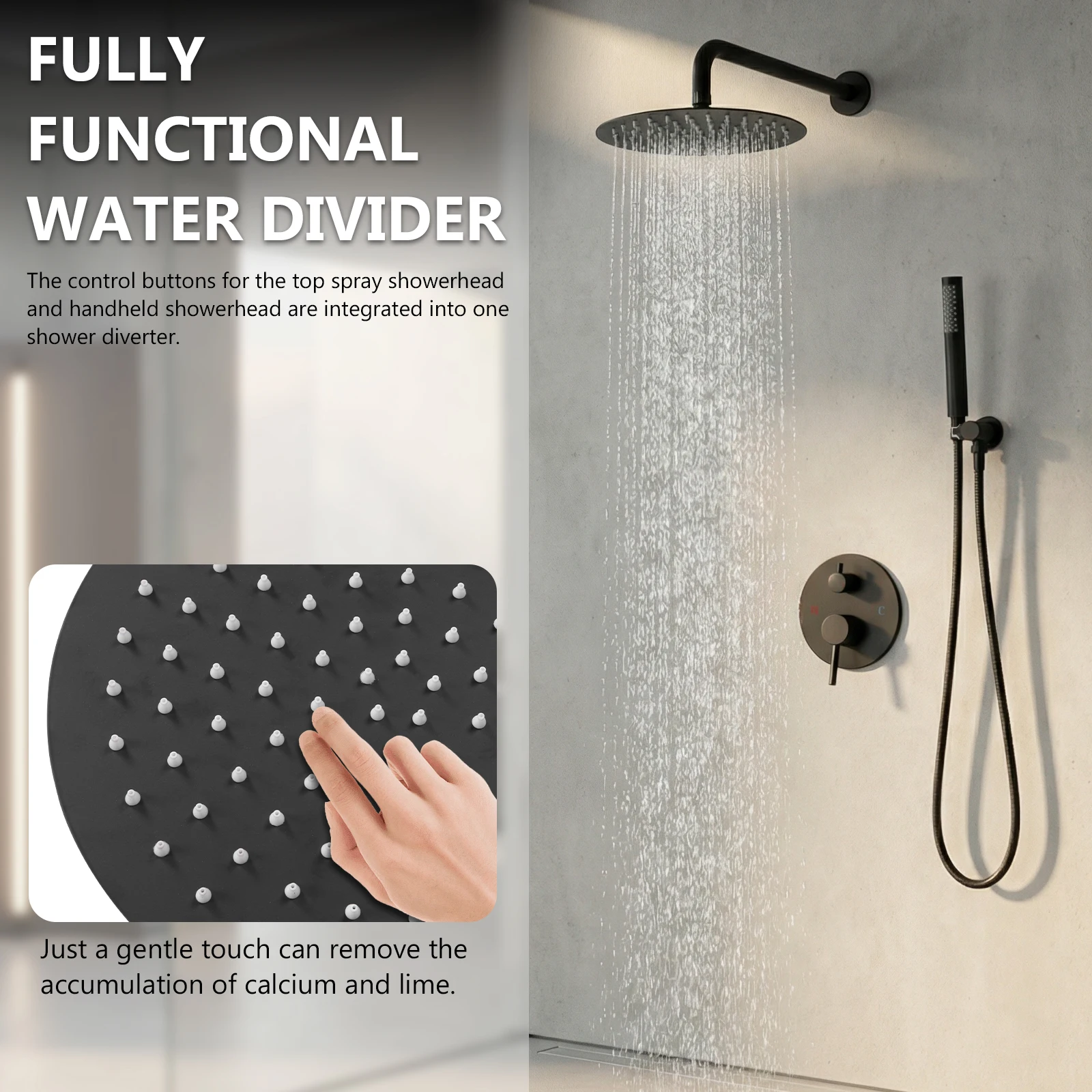Ceiling Rainfall Shower Head System with 10 Inch Showerhead Rainfall Shower System with Rough-in Valve for Home Bathroom Hotel