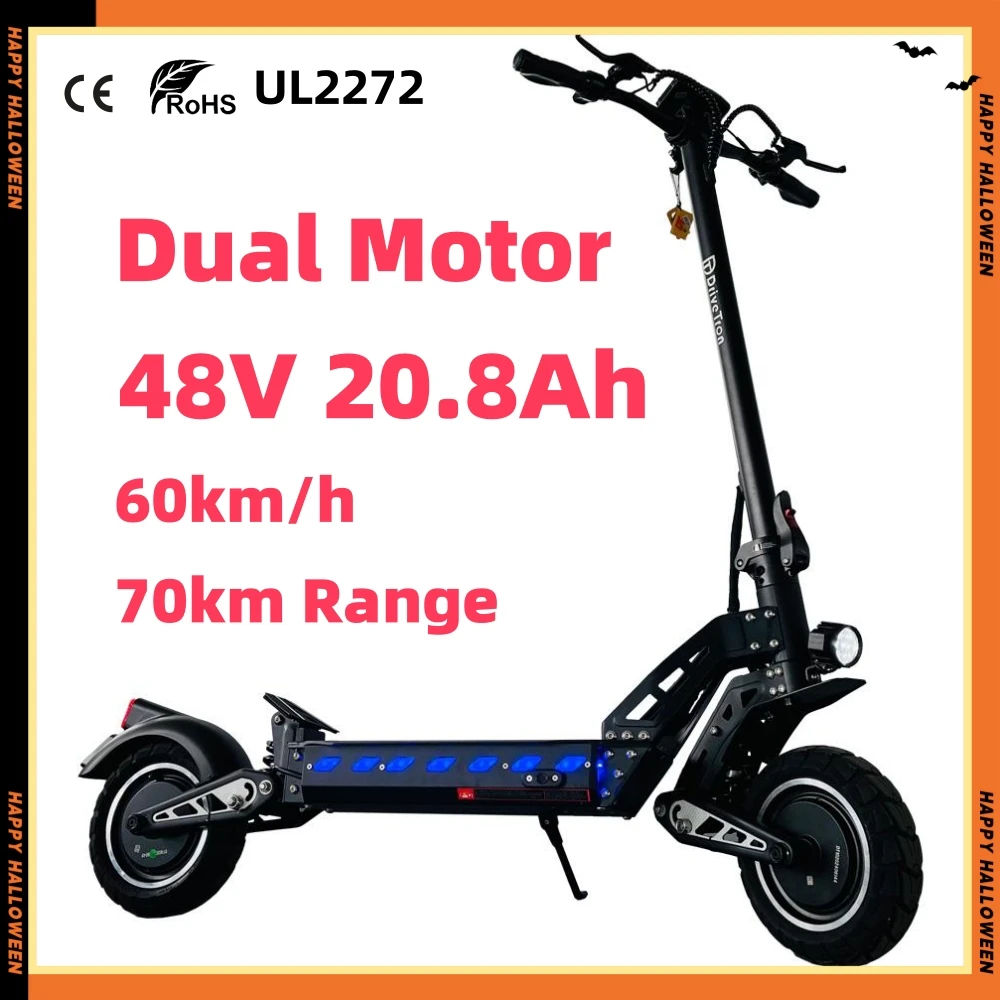 Scooter elettrico per adulti DT10 a doppia trazione 60 km/h Velocità massima 70 km Lungo raggio 2800 W Motore potente 48 V 15,6 Ah Pneumatici fuoristrada da 10 pollici