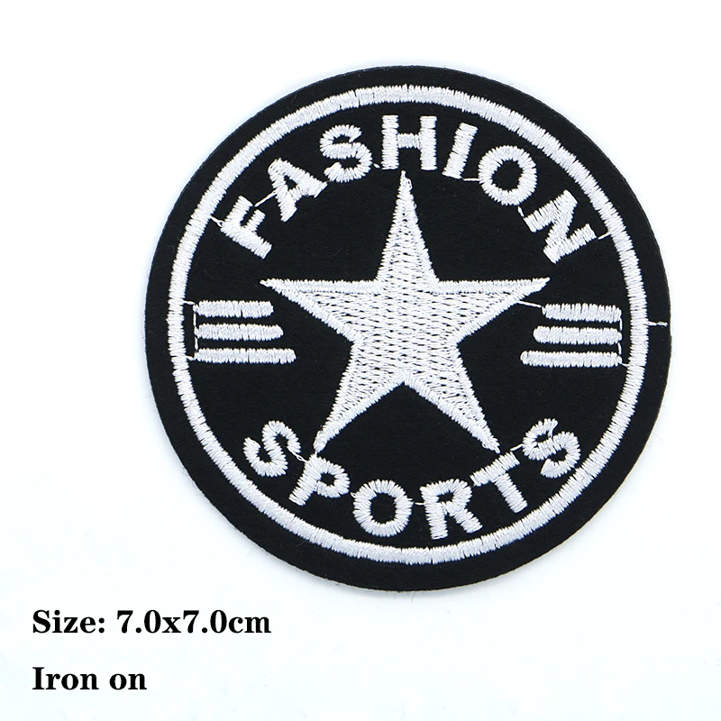 2 Pcs Fashion Round Football Star Compass Bee Anchor Icon Embroidered Applique For Clothing DIY Iron on Patches on the sticker