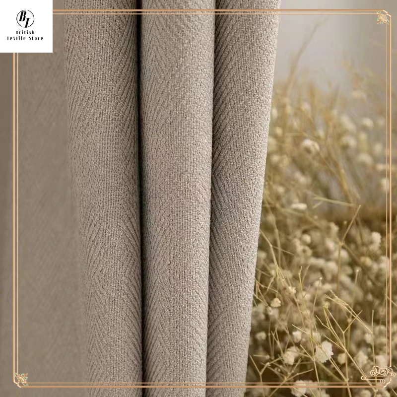 

Cotton and Linen Log Curtains for Living Dining Room Bedroom Modern Light Luxury Sunscreen Full Blackout Curtains Custom Size