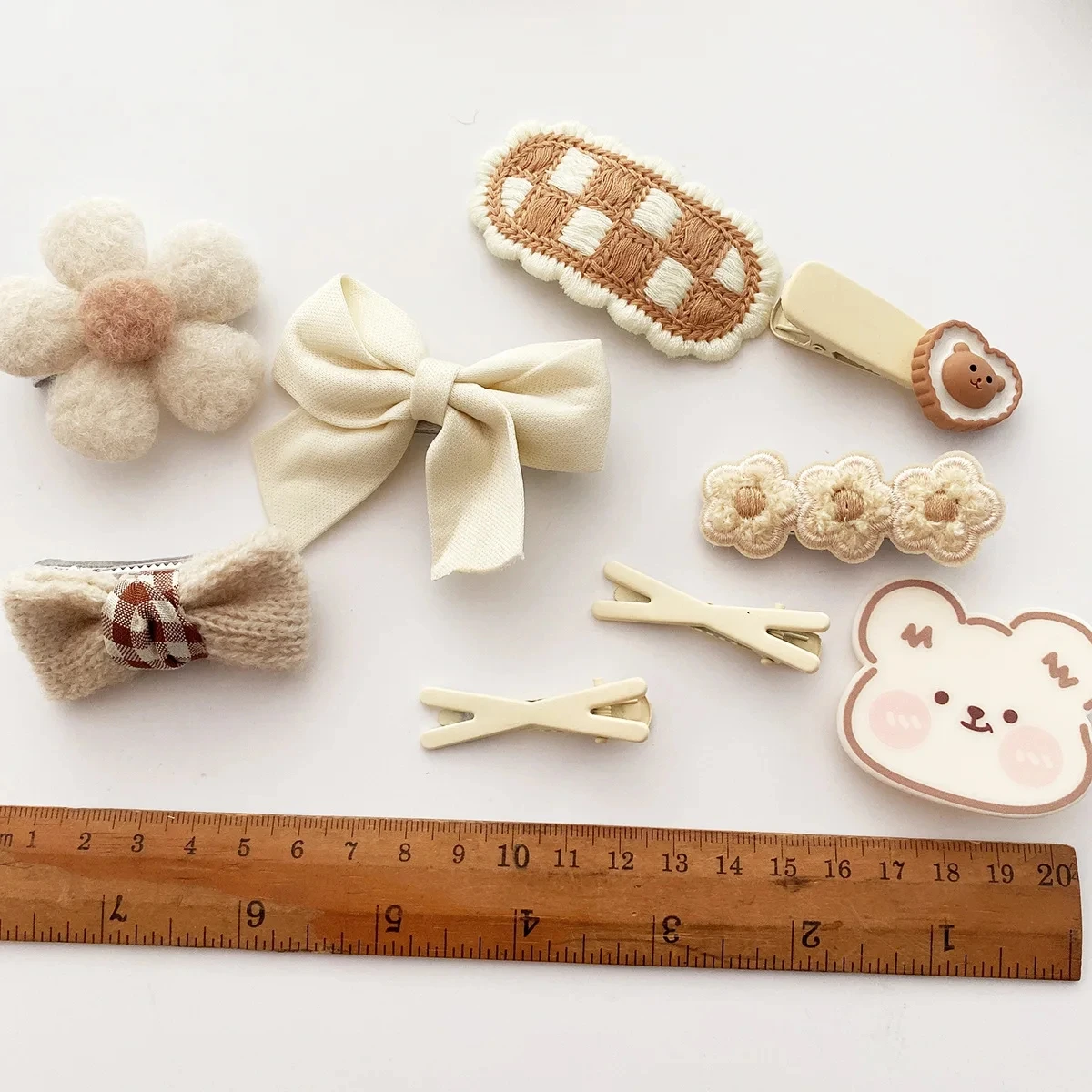 9Pcs/Set Korean Cartoon Baby Hair Clips Cute Plush Bear Rabbit Hairpin Knitting Flower Bow Girls Barrettes Kids Hair Accessories