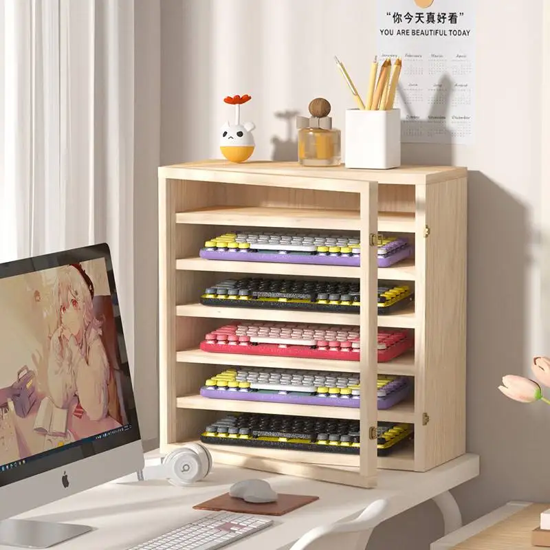 Keyboard Storage Cabinet Soild Wood Dustproof Stationery Desktop Storage Box Custom Keyboard Placement Rack Wooden Display Stand