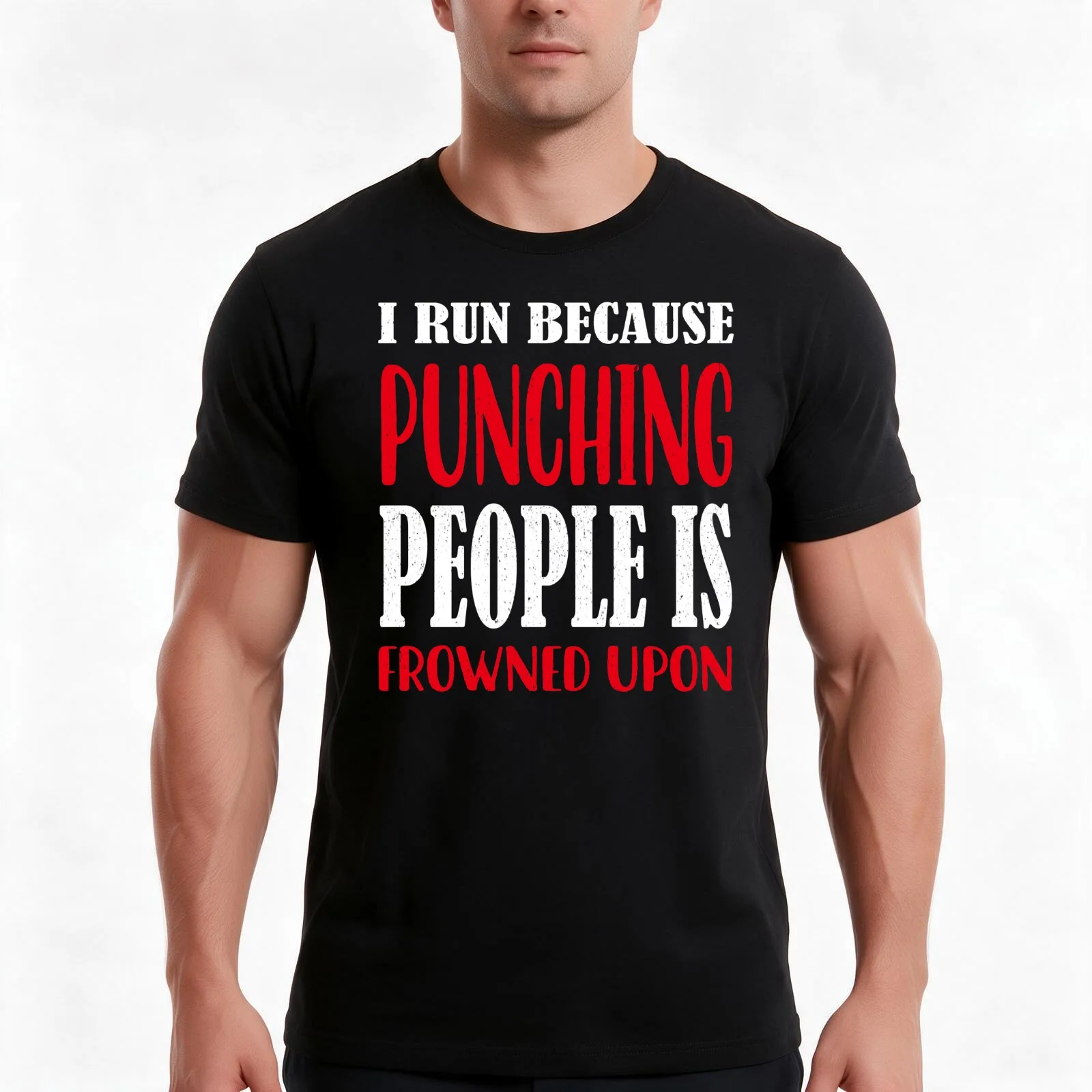 I Run Because Punching People Is Frowned Upon T-Shirt, Summer Casual Cotton Tee, Oversized Streetwear Tops, Unisex Men Women