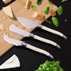 Jaswehome 3pcs ABS Handle Cheese Knives Set Stainless Steel Cheese Cleaver Butter Spreader Dessert Server Exquisite Cheese Tools