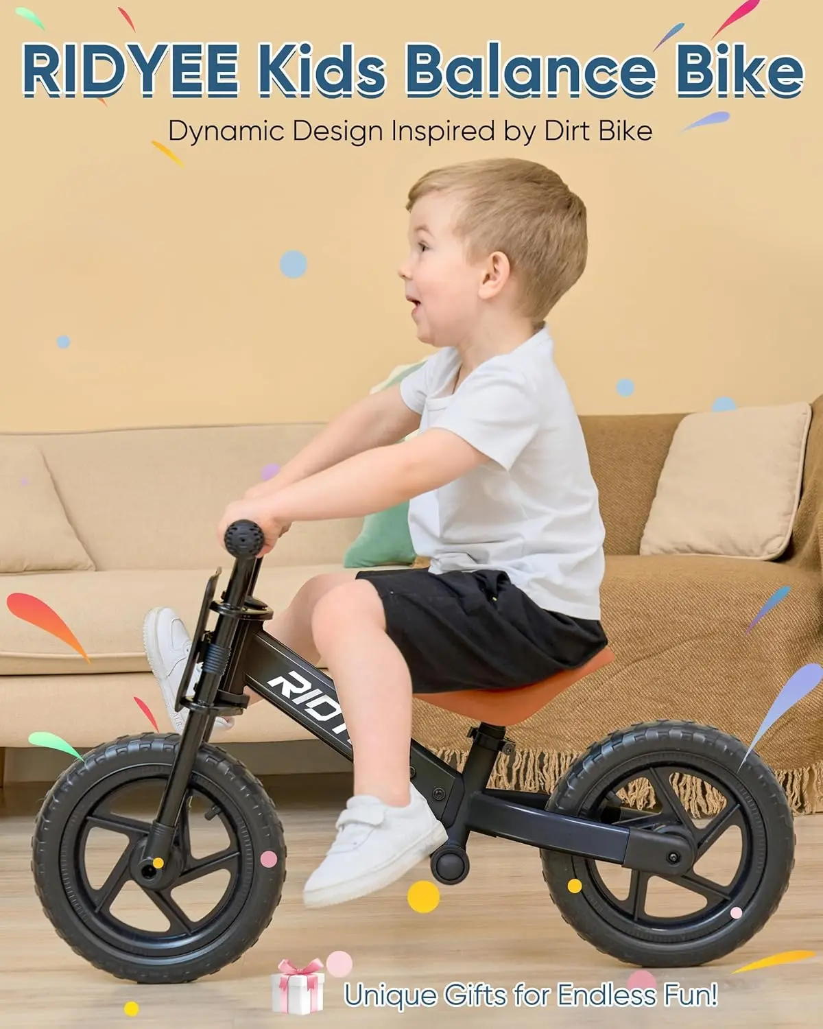 Toddler Balance Bike 2 Year Old, Kids Balance Bike for 2 to 5 Year with Tool-Free Adjustment, Limited Steering, Footrest, Custom