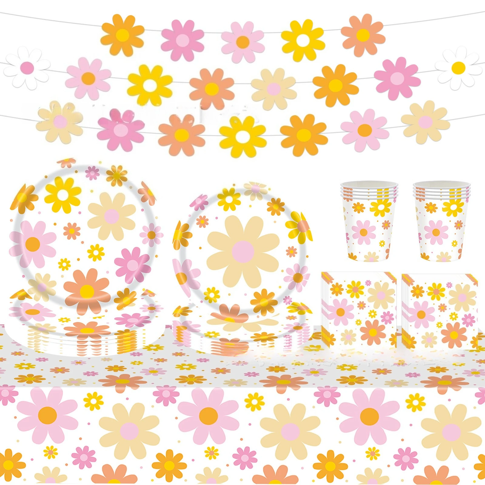 20 stücke Daisy Sonnenblume Blume Thema Geburtstag Party Dekoration Lieferungen Pappteller Tischdecke Tissue Set Festival Dekoration
