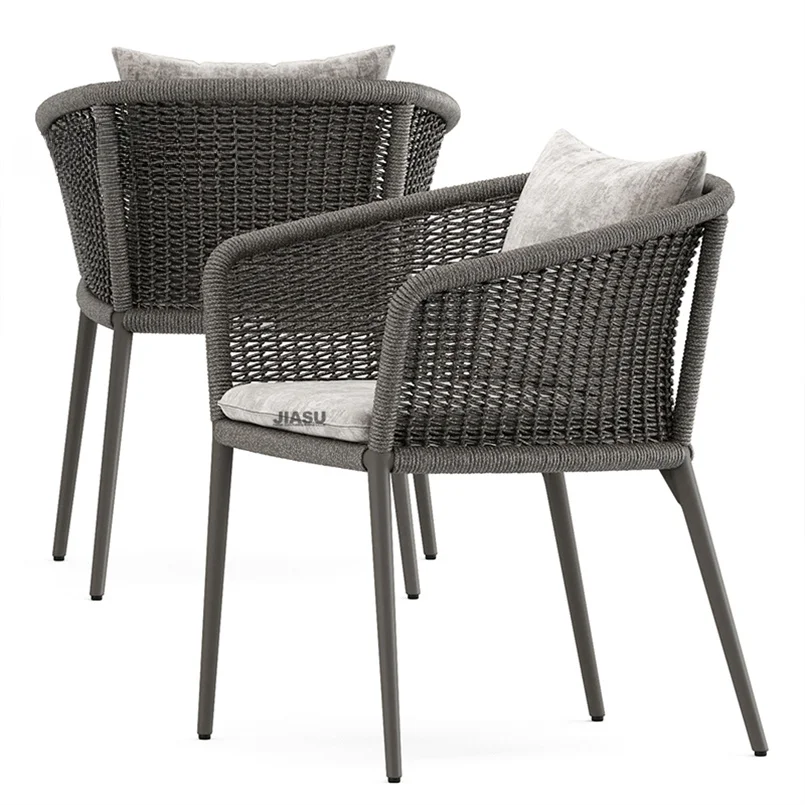 Bistro Cafe Stacking Garden Furniture Cast Aluminum Frame Chair Patio Dining Stackable Woven Rope Aluminium Outdoor Chair