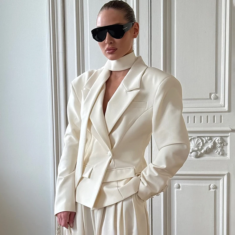 سترة نسائية بشريط من Talenza مع طية صدر السترة وفتحة رقبة على شكل V وأكمام طويلة وأزرار سترة نسائية عصرية للمكتب معطف رسمي أنيق #4