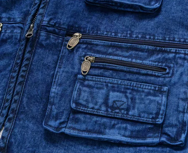 Herren-Jeansweste, Gewaschene Schneeflocken-Jeansweste, Geeignet für Freizeitaktivitäten, Angeln und Sport, mit Mehreren Taschen – Detail 6